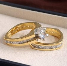1.7 Ct CZ Beautiful Ring 14k Gold Plated 2Pcs Bridal Set Ring Couple Gift Ring