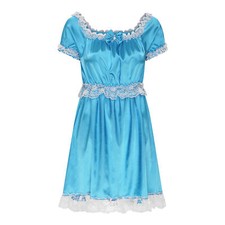 Satini Lingerie Satin Sissy Babydoll Ruffles Frilly Lace Slip Nightwear