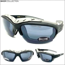 Mens MOTORCYCLE BIKER Day Riding Protective Padded SUN GLASSES GOGGLES Dark Lens