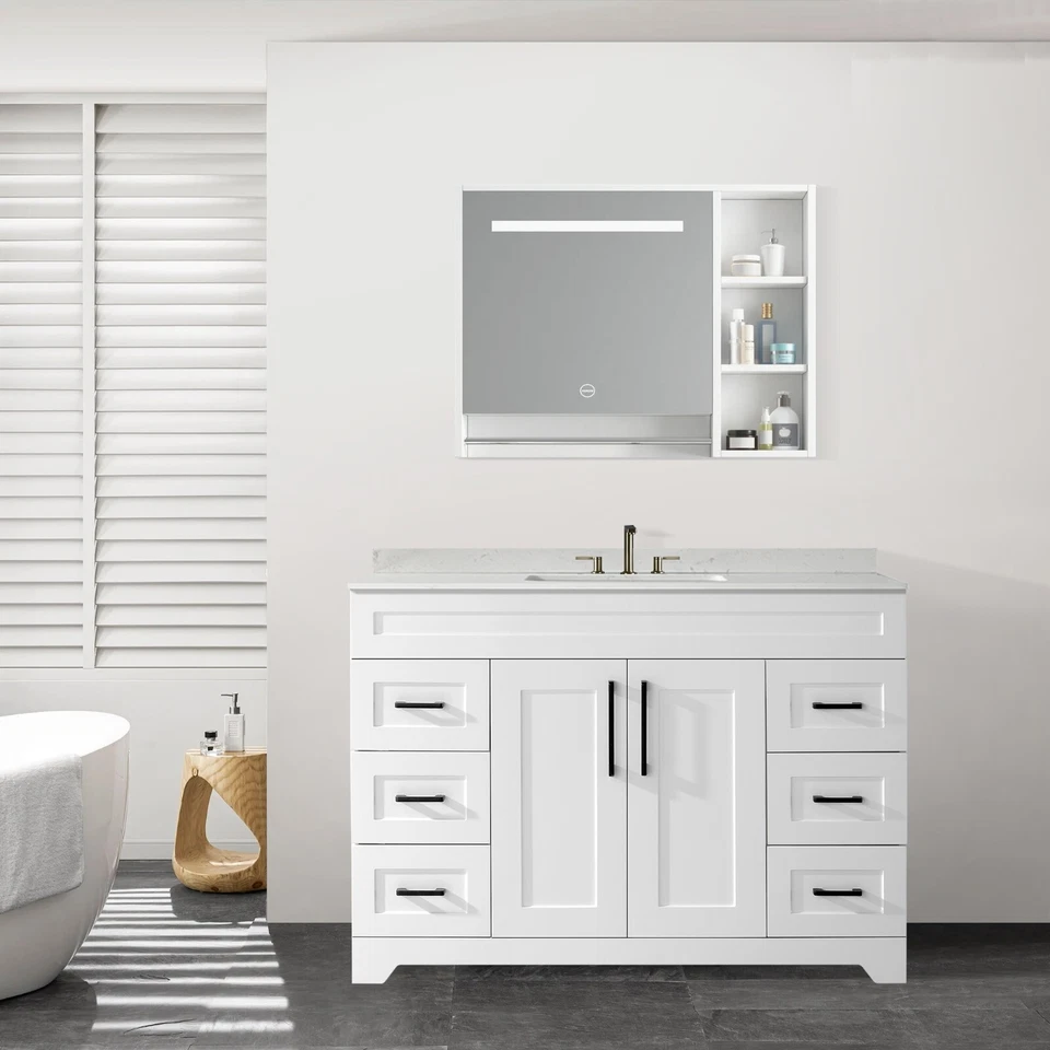 36"/48" Plywood Bathroom Vanity With Sink Engineered Stone Top Ceramic Basin - Image 3 of 4