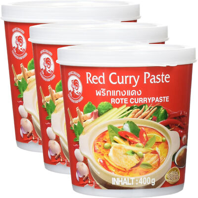 Cock Rote Curry Paste 400g Dose Red Curry Paste Thai Gewürzpaste (3er Pack)