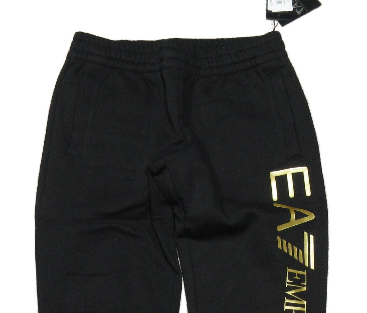 EA7 Emporio Armani Men's Black/Gold Logo Fleece Jogger Pants EA7 Emporio Armani Men's Black/Gold Logo Fleece Jogger Pants
