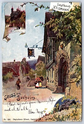 Postcard German Gruss aus Seeheim Inn Heldmann Rathans 1906 Jugenheim AP5
