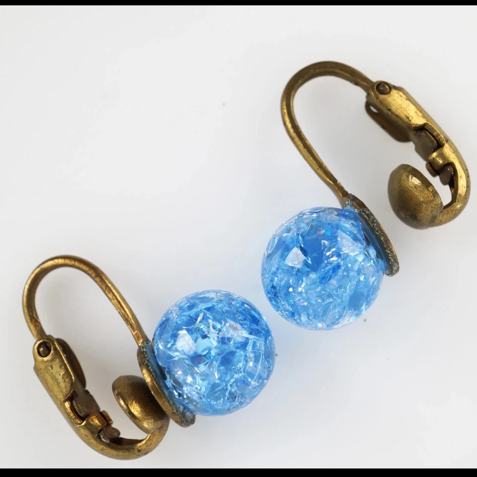 Conjunto de joyería vintage de cuentas de vidrio de hielo agrietado azul Foto 4 de 4