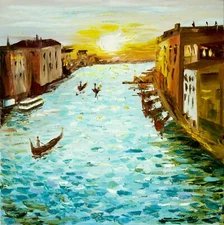 Original Oil Canvas Painting "QUIET VENETIAN MORNING" Art by Ukrainian Artist
