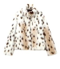 White Leopard Faux Fur Long Hair Single-Breasted  Short Jacket Coat