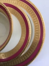 VINTAGE ROSENTHAL SET OF 3: CUP, SAUCER N DESSERT PLATE BURGUNDY AND GOLD