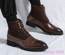 Men's British Formal Pointed Toe Ankle Boots Casual Faux Leather Lace Up Shoes