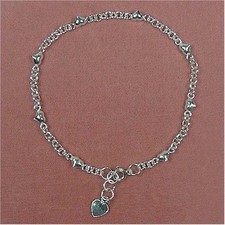 Sterling Silver - 10 Inch Heart Anklet (AK043)