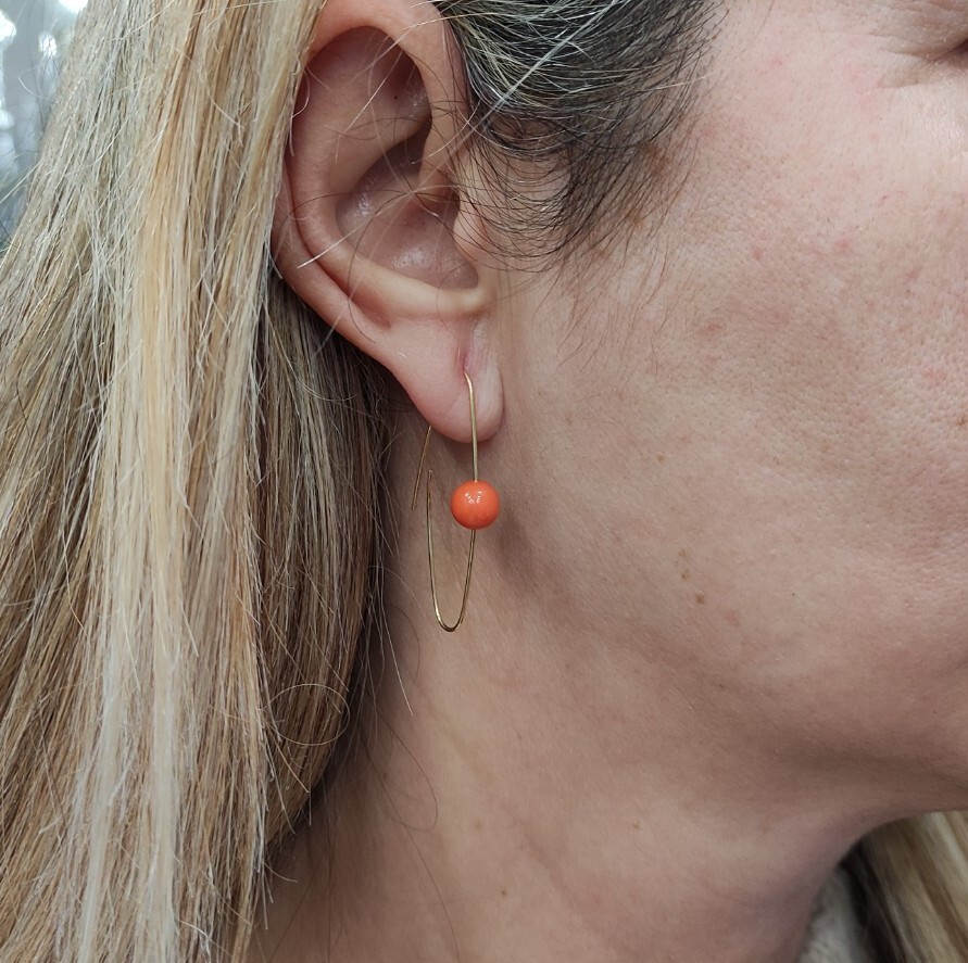 Boucles D'oreilles Racine De Corail - Fermoir Plaqué Or, Fabrication Artisanale, Neuf Sans Emballage