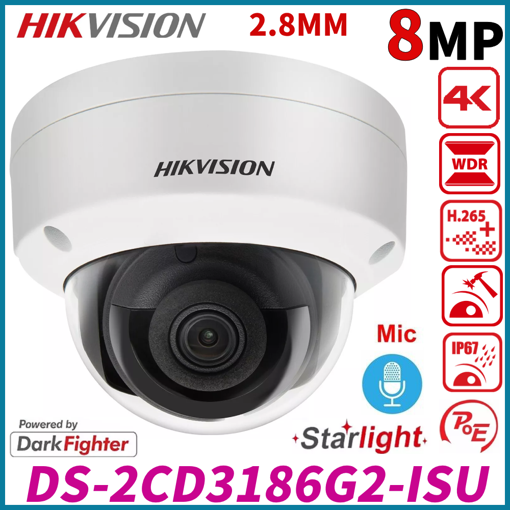 Hikvision DS-2CD3186G2-ISU 4K 8MP AcuSense + DarkFighter IP Dome Camera PoE Mic