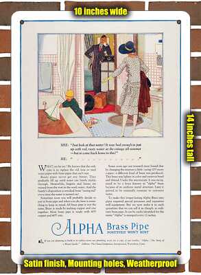 Metal Sign - 1929 Alpha Brass Water Pipe Non-Rust Plumbing- 10x14 inches