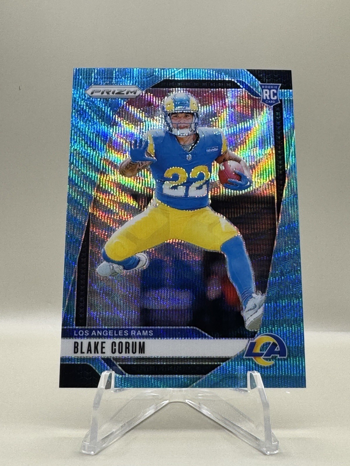 2024 Panini Prizm Blake Corum Blue Wave Prizm /230 Rookie (RC) #308 LA Rams