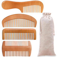 4 Pcs Natural Bamboo Comb Set Wide Tooth Detangling Beard  Hair Combs with Bag