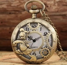 Donald Duck Inspired Quartz Full Hunter Bronze Tone Pocket Watch with Chain