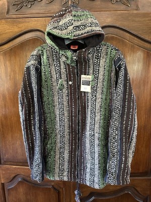 Loud Elephant Men's L Full Zip Hooded Striped Hoodie Green Brown Logo