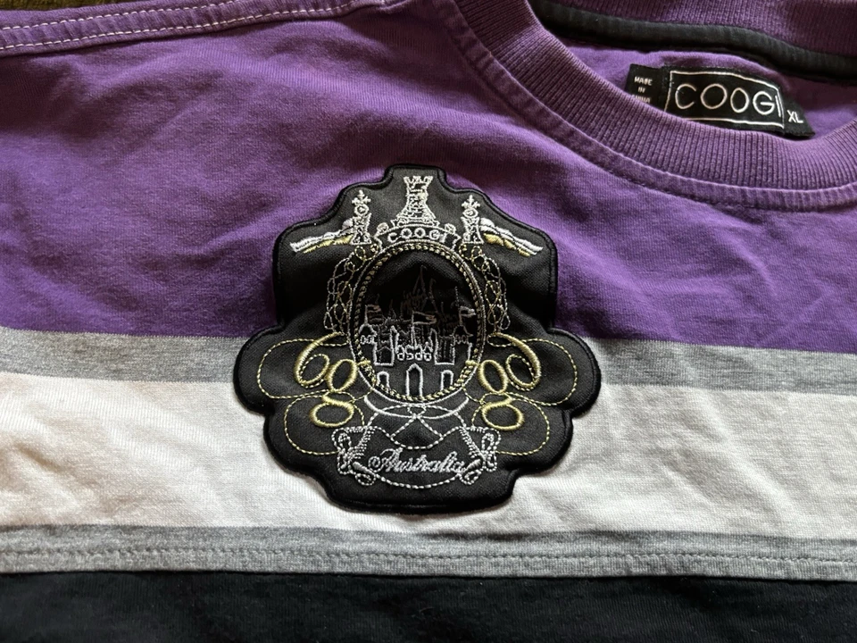 Camisa Coogi Manga Larga Para Hombre XL Rayas Púrpura Negra Blanca Y2K Bill Cosby Años 2000 Foto 3 de 4