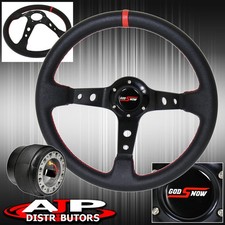 For 94-01 Integra 350mm Deep Dish Black Steering Wheel Red Stitching Adapter