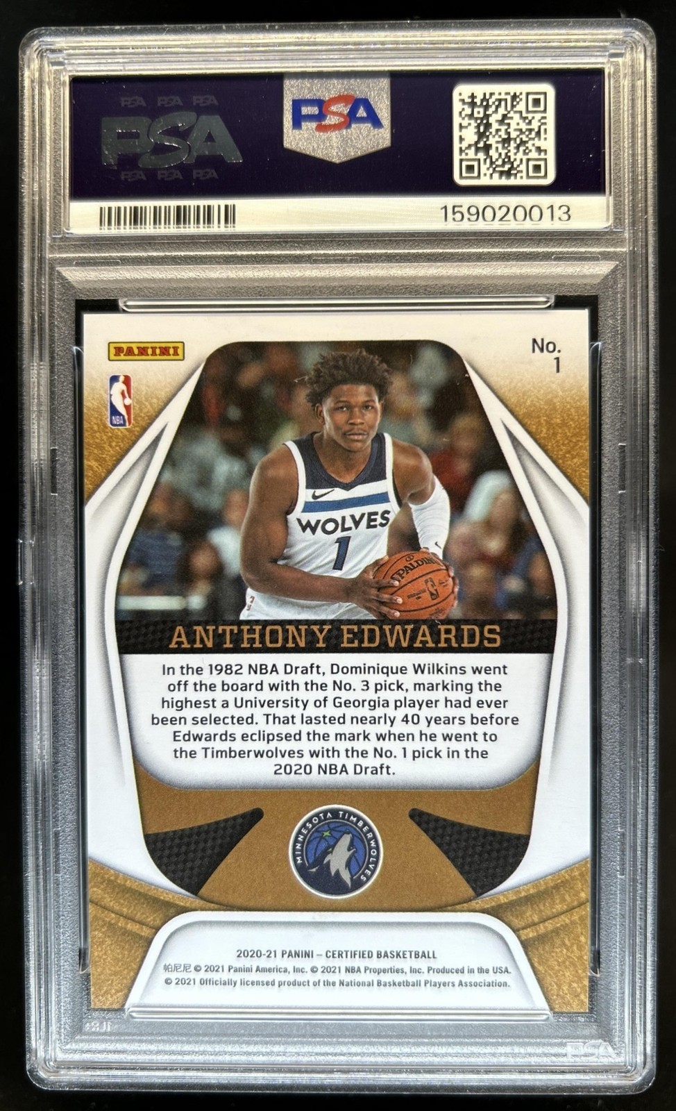 2020-21 Certified Anthony Edwards Gold Team Rookies RC Mirror Green #/5 PSA 10 view 2
