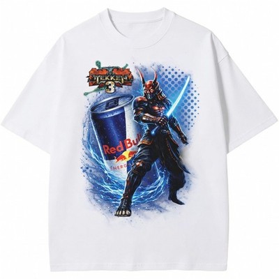 Yoshimitssu Double Sided Graphic Red Bull Parody Tekken 3 Tribute Cotton Shirt