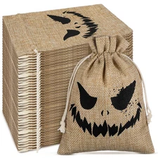 Hillban 50 Pcs Halloween Burlap Gift Bags Bulk 5 X 7 Inch Treat with Drawstrings