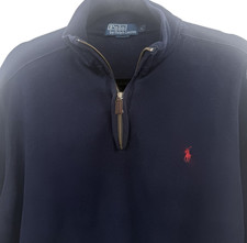 Polo Ralph Lauren Quarter Zip Sweater Men Large Navy Blue Long Sleeve
