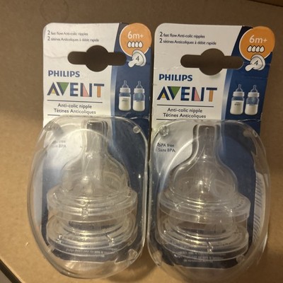 Lot Of 4 Philips Avent Anti-Colic Bottle Nipples 2 Per Pack