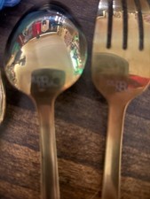 Supra 1810 Gold Stainless Steel Spoon And Fork Set Glossy Finish Reusable Supra 1810 Gold Stainless Steel Spoon And Fork Set Glossy Finish Reusable