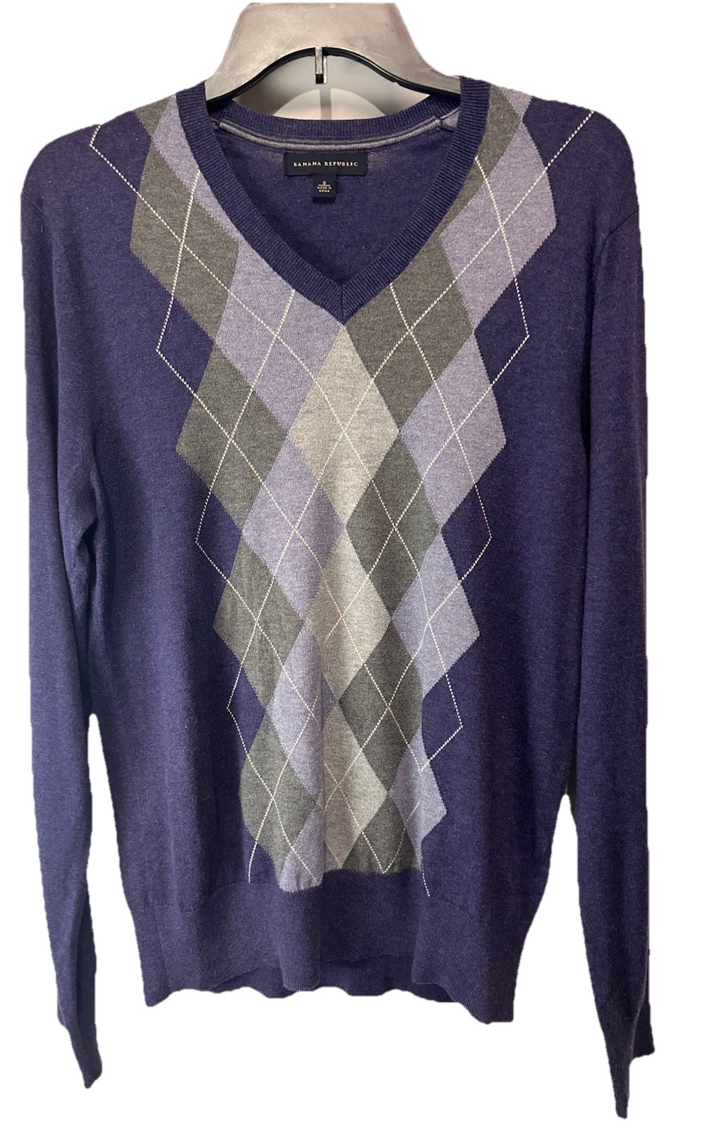 Banana Republic Men’s Sweater Lightweight Purple Cashmere Blend Argyle Size S