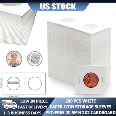 Cardboard 200ct Coin Holders 20.5mm 2''x2'' Storage Flips for Pennies Dimes & *200