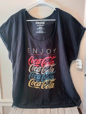 Enjoy Coca-Cola Shirt Multi Logo Graphic Black Women s Plus 2X (20W/22W)