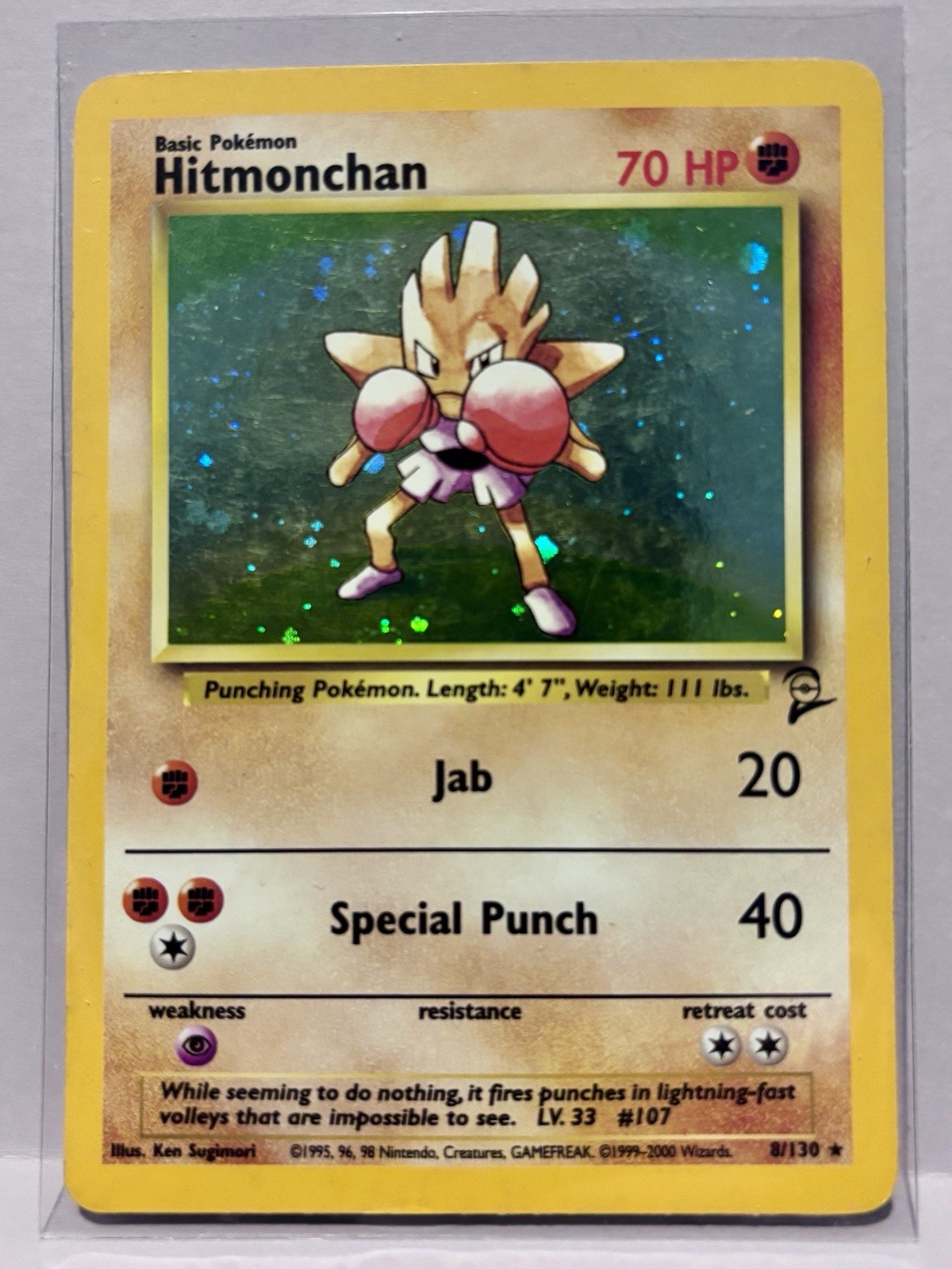 Vintage Hitmonchan 8/130 HOLO Pokemon Card Base Set 2 1999-2000 WOTC