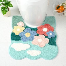 20x22 Inch Small White Flowers Toilet Rug U Shaped Bath Mat Non Slip Washable