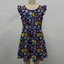 Girls Flutter Sleeve Dress Pokemon Pikachu Squirtle Navy Kids Sizes 6M-16Y