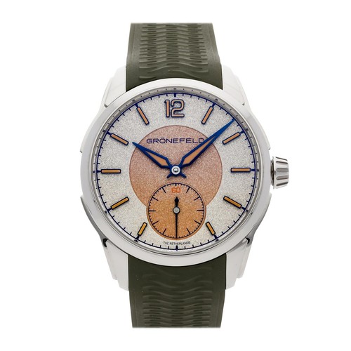 Gronefeld 1969 DeltaWorks Steel Auto 44mm Khaki Salmon Rubber Strap Watch