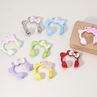 2PCS Cute Cartoon Painted Cat Ear Headset Bag Pendant DIY Keychain Trinket