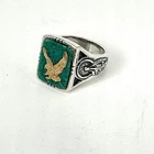 VTG Carolyn Pollack Carlisle Turquoise Gold Eagle Inlay Sterling Men's Ring 11.5