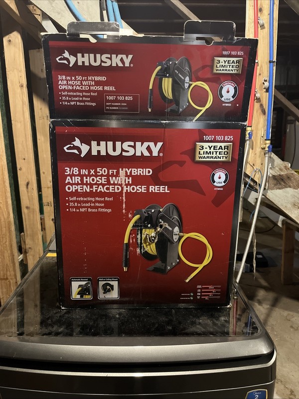 Husky 3/8 in. x 50 ft. Open Face Hybrid Hose Reel with Hose
