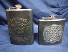 2 Leather Wrapped Top Shelf Flasks 6 Oz.,8oz. Stainless Steel Fire Department — photo 1