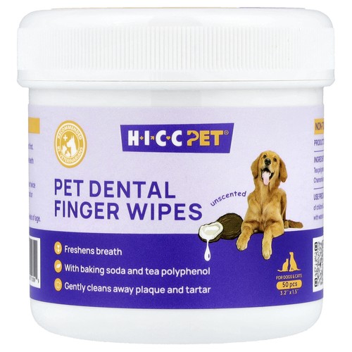 Pet Dental Finger Wipes, For Dogs & Cats, Unscented, 50 Pieces