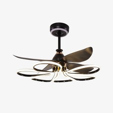 Contemporary Black Aluminium Ceiling Fan Light, Integrated LED Ceiling Fan