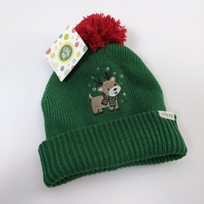 Little Me Reindeer Knit Beanie Hat 12  24M Green Red Pom Christmas Winter Hat