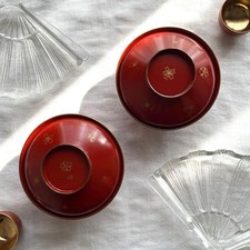 Antique Lacquer Lidded Bowls Set of 2 – Cherry Blossom Makie, Wood