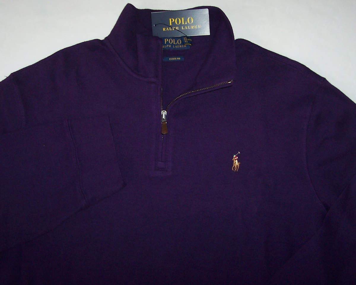 NWT Polo Ralph Lauren DEEP PURPLE Estate Rib Half-Zip Sweater