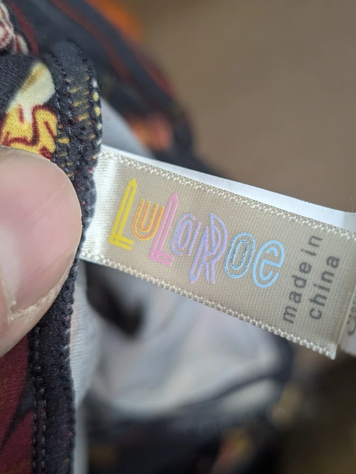 Women's LuLaroe Fall Colors Pattern Leggings One Size Brown Yellow Red - Image 3 of 4