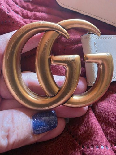 Gucci Beige Leather Women’s Belt GG Logo Buckle Gold Tone Size 25-90 Italy