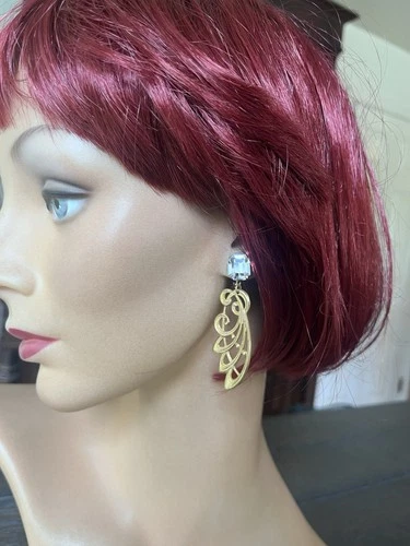 VINTAGE MIRIAM HASKELL GOLD Tone Large RHINESTONE STATEMENT DANGLE EARRINGS