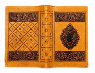 Historistische Echtleder Buchhülle Bucheinband Reliefprägung Vintage 70er Jahre