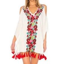 Show Me Your MuMu Jaden Embroidered Tassel Tunic Dress XS White Boho