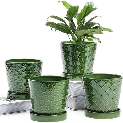 BUYMAX Plant Pots Indoor  5 inch Ceramic Flower Pot with Drainage Hole and